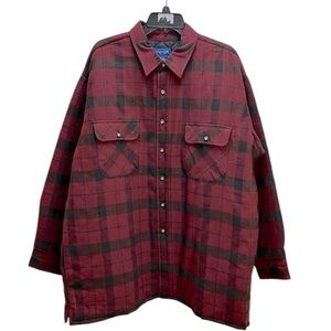 TownCraft Plaid Flannel Button Up Shirt Jacket Shacket XL Quilted Lining Casual